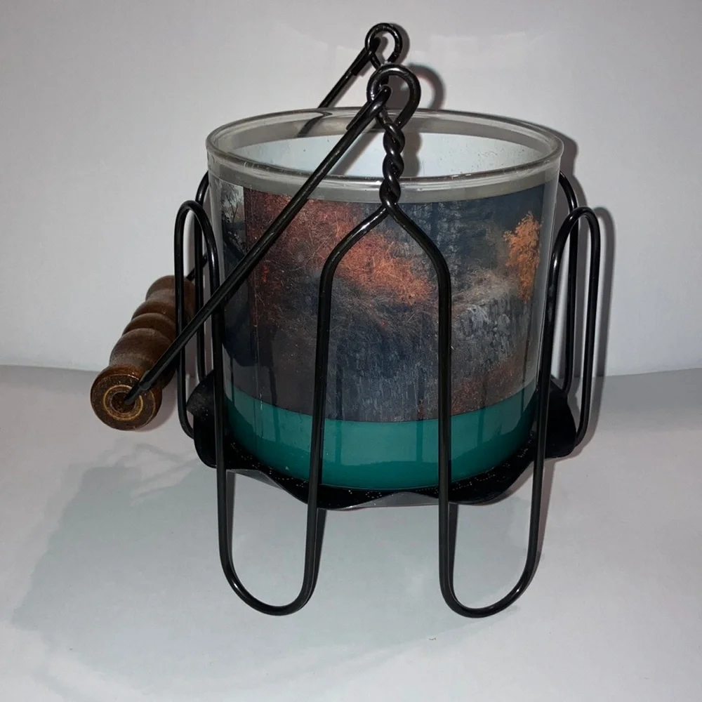 Black Wire Candle Holder with Black Metal‎ Tray and Wooden Handle